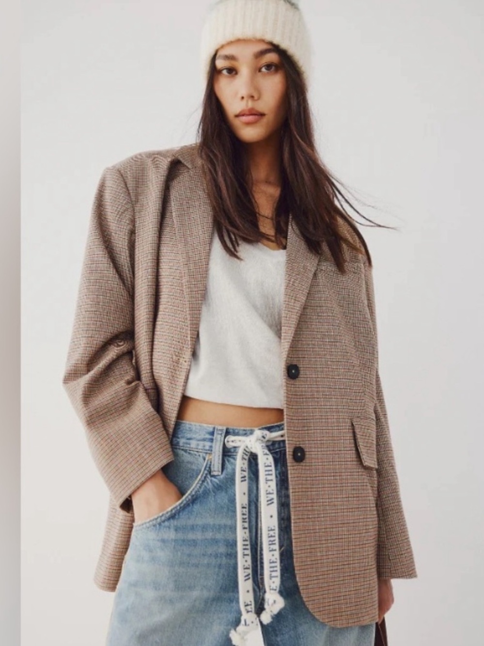 Free People Women’s Reggie Oversized Two Button Plaid Blazer Size XS